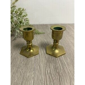 Set Of 2 Vintage Brass Small Candleholders Candle Stick Holders 3”H